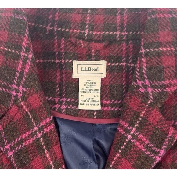 vintage LL Bean Wool Plaid Peplum Blazer 14 Tweed Academia Preppy Heritage - Picture 5 of 11